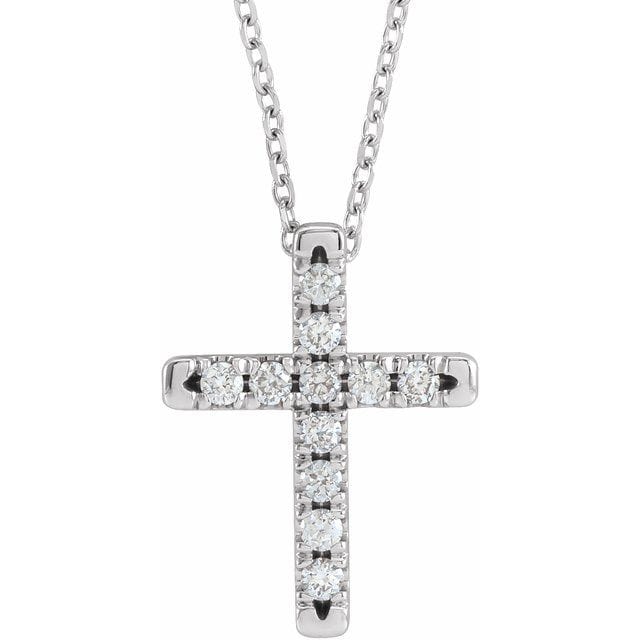 saveongems Jewelry 1.7mm :: 1/5 CTW / I1 G-H / 14K White 14K Natural Diamond French-Set Cross 16-18" Necklace