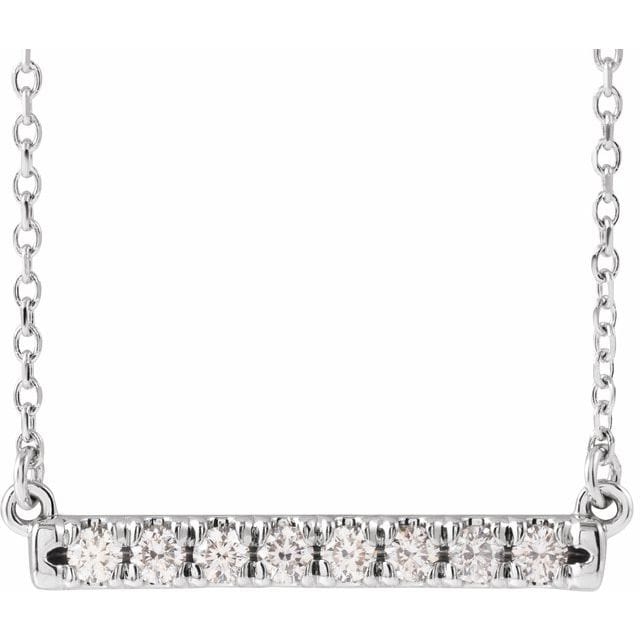 saveongems 1/4 ctw (2mm) / VS F+ / 14K White French-Set Bar 18" Necklace 1/8 Carat Total Weight