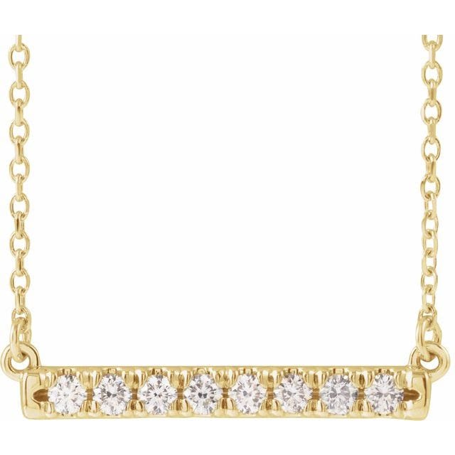 saveongems 1/4 ctw (2mm) / VS F+ / 14K Yellow French-Set Bar 18" Necklace 1/8 Carat Total Weight