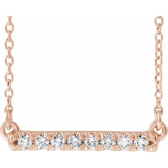 saveongems 1/8 ctw (1.7mm) / VS F+ / 14K Rose French-Set Bar 18" Necklace 1/8 Carat Total Weight