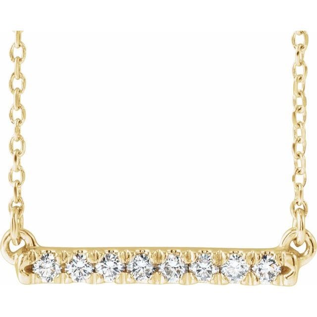 saveongems 1/8 ctw (1.7mm) / VS F+ / 14K Yellow French-Set Bar 18" Necklace 1/8 Carat Total Weight