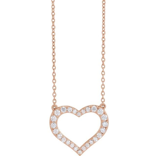 saveongems Jewelry 3/8ctw::15.4x18mm / 16-18" / 14K Rose Heart Diamond Necklace