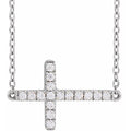 saveongems Jewelry 1/6 ctw (1.3mm) / 16-18 Inch / 14K White Diamond Sideways Cross Necklace 16-18