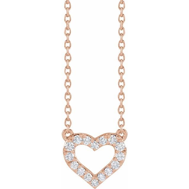 saveongems Jewelry 1/5ctw::10x9mm / 16-18" / 14K Rose Heart Diamond Necklace