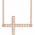 saveongems Jewelry 1/6 ctw (1.3mm) / 16-18 Inch / 14K Rose Diamond Sideways Cross Necklace 16-18