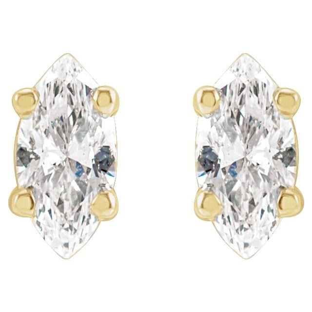 saveongems 14K Natural Diamond Marquise 4-Prong Lightweight Stud Earrings