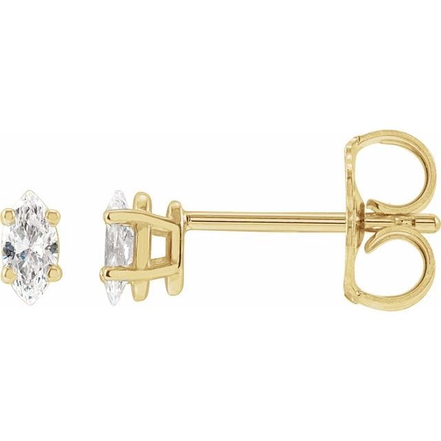 saveongems 4 x 2 mm:: 1/6 CTW / I1 G-H / 14K Yellow 14K Natural Diamond Marquise 4-Prong Lightweight Stud Earrings