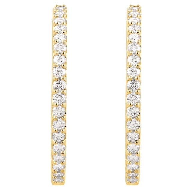 saveongems 14K Natural Diamond Inside-Outside Hinged Hoop Earrings Sizes1/4-6 1/4 CTW