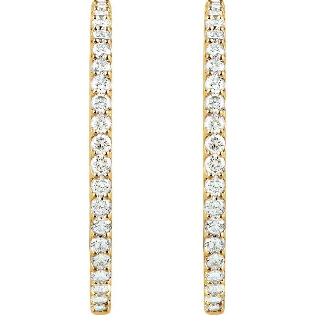 saveongems 14K Natural Diamond Inside-Outside Hinged Hoop Earrings Sizes1/4-6 1/4 CTW