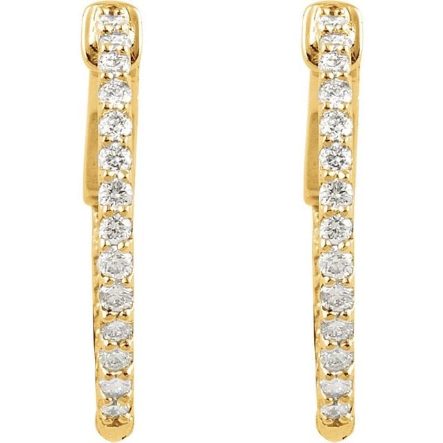 saveongems 14K Natural Diamond Inside-Outside Hinged Hoop Earrings Sizes1/4-6 1/4 CTW