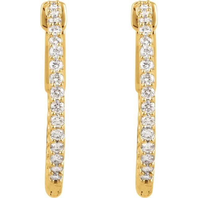 saveongems 14K Natural Diamond Inside-Outside Hinged Hoop Earrings Sizes1/4-6 1/4 CTW