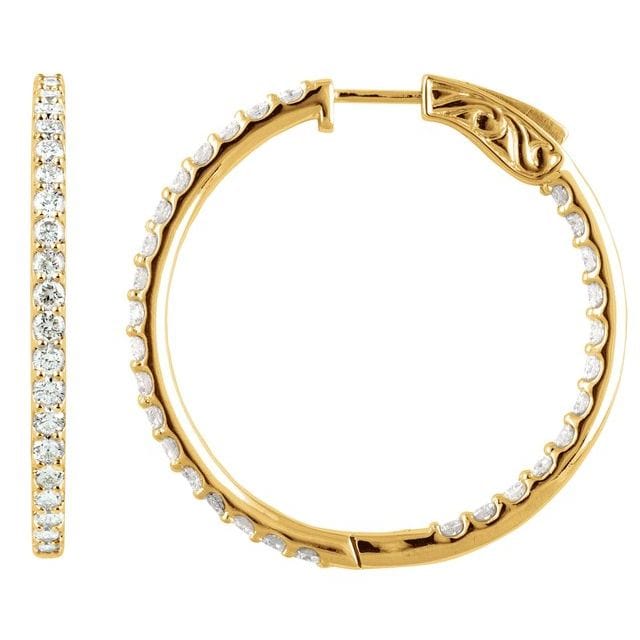 saveongems 41.5mm::5 CTW / I1 / 14K Yellow Natural Diamond Inside-Outside Hinged Hoop Earrings 14K Natural Diamond Inside-Outside Hinged Hoop Earrings Sizes1/4-6 1/4 CTW