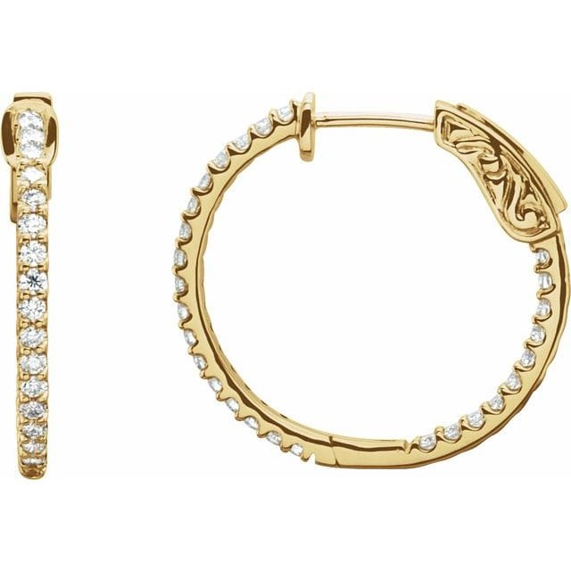 saveongems 23mm::3/4 CTW / I1 / 14K Yellow Natural Diamond Inside-Outside Hinged Hoop Earrings 14K Natural Diamond Inside-Outside Hinged Hoop Earrings Sizes1/4-6 1/4 CTW