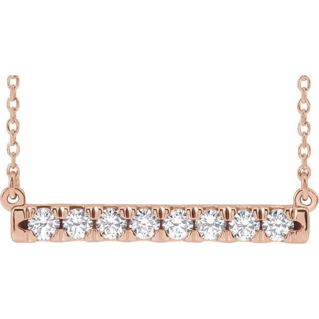 saveongems 1/2 ctw (2.5mm) / VS F+ / 14K Rose French-Set Bar 18" Necklace 1/8 Carat Total Weight