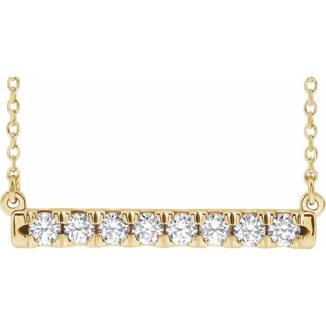 saveongems 1/2 ctw (2.5mm) / VS F+ / 14K Yellow French-Set Bar 18" Necklace 1/8 Carat Total Weight