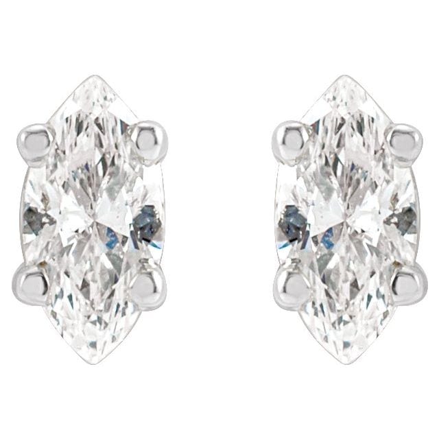 saveongems 14K Natural Diamond Marquise 4-Prong Lightweight Stud Earrings