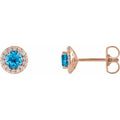 saveongems Jewelry 4mm:: 1/10 CTW / I1 G-H / 14K Rose 14K 4 mm Natural Swiss Blue Topaz & 1/10 CTW Natural Diamond Earrings