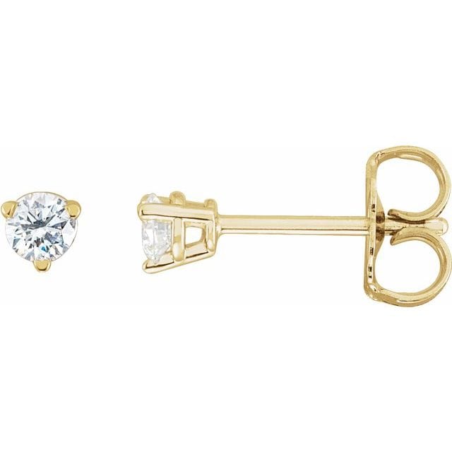 saveongems 3mm :: 1/5 CTW / l1 / 14K Yellow 14K Natural Round Diamond 3-Prong Friction Post Stud Earrings
