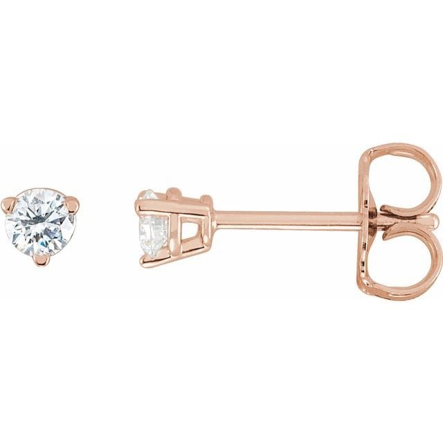 saveongems 3mm :: 1/5 CTW / l1 / 14K Rose 14K Natural Round Diamond 3-Prong Friction Post Stud Earrings