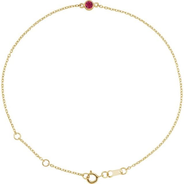 saveongems Jewelry 3mm::0.4473 DWT (0.70 grams) / 6 1/2-7 1/2 Inch / 14K Yellow 14K Natural Ruby Bezel-Set Solitaire 6 1/2-7 1/2" Bracelet