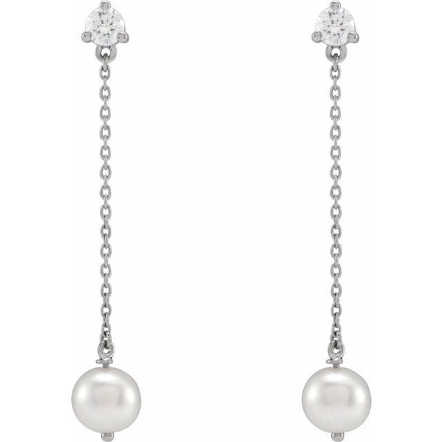 saveongems 14K White Cultured Freshwater Pearl & 1/2 CT Lab-Grown Diamond Earrings