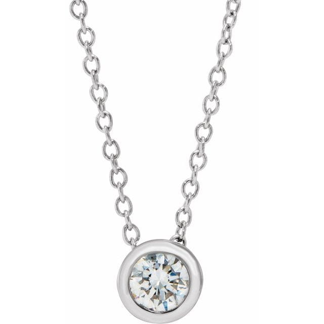 saveongems 1/4 ctw (4mm) / 16-18 Inch / 14K White Bezel-Set Solitaire Necklace 16-18"