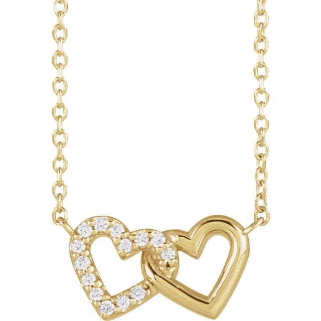 saveongems 1mm :: 0.05 CTW / I1 G-H / 14K Yellow 14K Natural Diamond Petite Double Interlocking Heart 16-18" Necklace