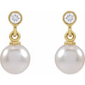 Save On Diamonds Jewelry Cultured White Akoya Pearl & Natural Diamond Earrings