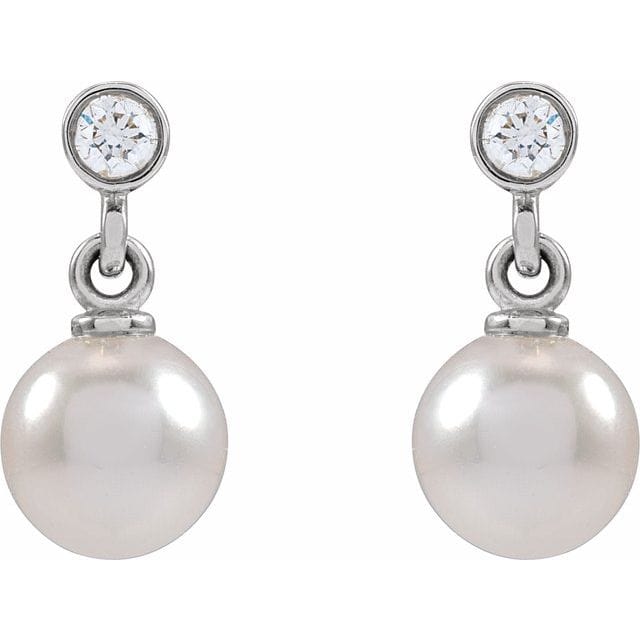 Save On Diamonds Jewelry Cultured White Akoya Pearl & Natural Diamond Earrings