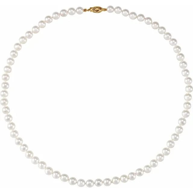 Save On Diamonds 18" 6.0 - 6.5 mm Japanese White Akoya Pearl Necklace AAA-Quality 14k Yellow Gold