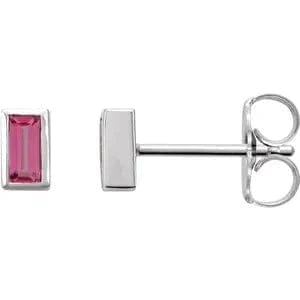 Save On Diamonds Natural Pink Tourmaline / 14K White Natural Pink Tourmaline Bezel-Set Earrings