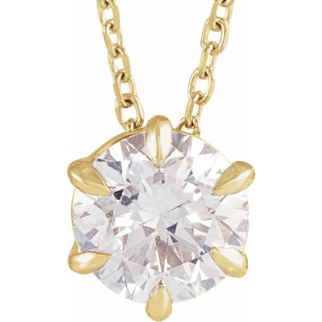saveongems 1 ctw (6.5mm) / 16-18 Inch / 14K Yellow Solitaire Necklace 16-18" 1/4-1 Carat Total Weight