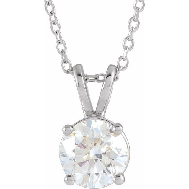 saveongems Jewelry 1 ctw (6.5mm) / 16-18 Inch / 14K White Solitaire Necklace 16-18"