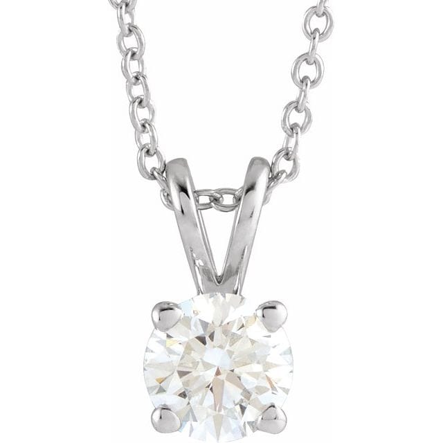 saveongems Jewelry 5/8 ctw (5.2mm) / 16-18 Inch / 14K White Solitaire Necklace 16-18"