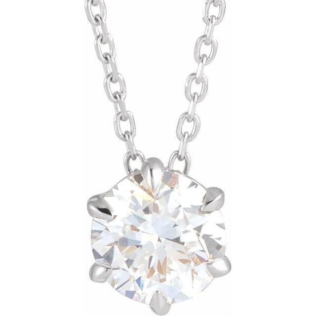 saveongems 7/8 ctw (6mm) / 16-18 Inch / 14K White Solitaire Necklace 16-18" 1/4-1 Carat Total Weight