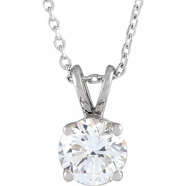 saveongems Jewelry 7/8 ctw (6mm) / 16-18 Inch / 14K White Solitaire Necklace 16-18"