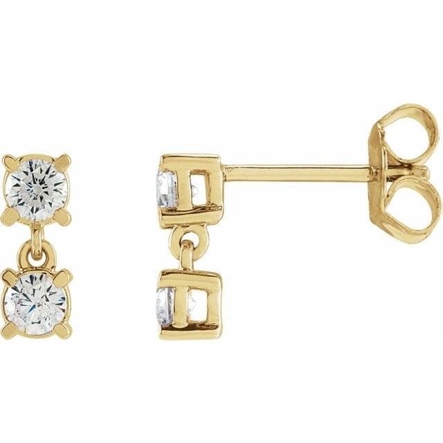 saveongems Jewelry 1/2 ctw (3.3mm) / SI1 SI2 / 14K Yellow Diamond Two-Stone Earrings .25 Carat Total Weight