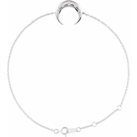saveongems Jewelry 6 1/2-7 1/2 Inch / 16.6 x 12.4 mm / 14K White Adjustable Crescent Moon Bracelet 6.5-7.5"
