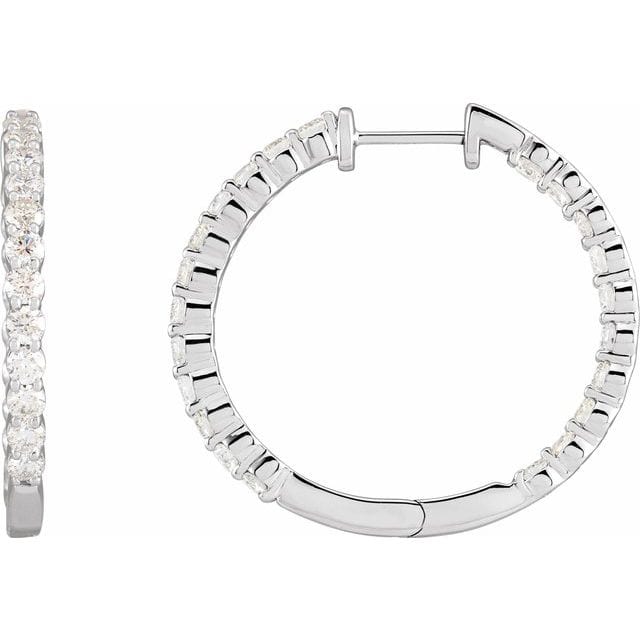 saveongems 30 mm / I1 / 14K White Natural Diamond Inside-Outside Hinged Hoop Earrings 14K Natural Diamond Inside-Outside Hinged Hoop Earrings