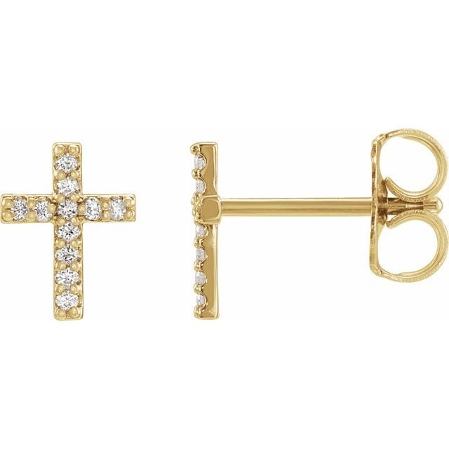 saveongems 7.6 mm :: 0.05 CTW / I1 G-H / 14K Yellow 14K .06 CTW Natural Diamond Cross Earrings