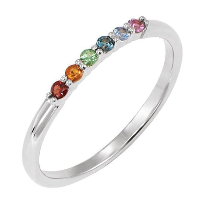 saveongems Jewelry 1.75 mm::1.2705 DWT (1.98 grams) / 6.00 / 14K White 14K Natural Multi-Gemstone Rainbow Stackable Ring