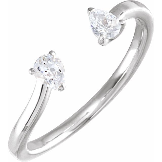 saveongems 1/5 ctw (4 x 3mm) / 6.00 / 14K White Diamond Two-Stone Ring 1/5 Carat Total Weight