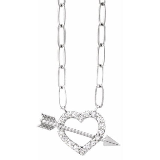 saveongems Jewelry 1.2mm :: 1/8 CTW / I1 G-H / 14K White 14K 1/8 CTW Natural Diamond Heart & Arrow 16" Necklace