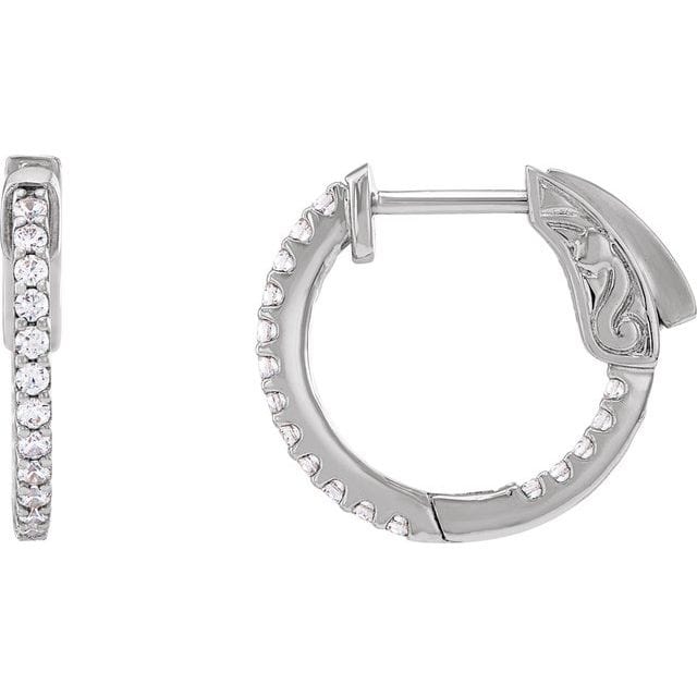 saveongems 15.5 mm :: 1/3 CTW / I1 H+ / 14K White 14K Natural Diamond Inside-Outside Hinged Hoop Earrings