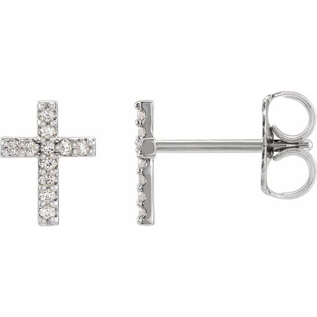 saveongems 7.6 mm :: 0.05 CTW / I1 G-H / 14K White 14K .06 CTW Natural Diamond Cross Earrings