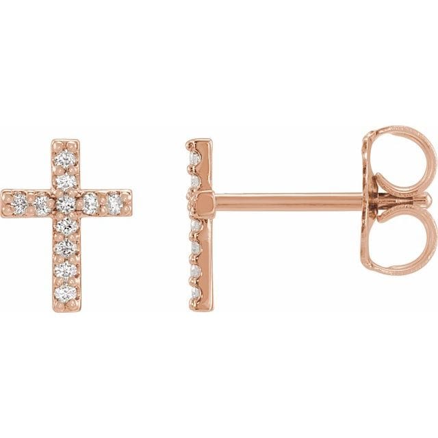 saveongems 7.6 mm :: 0.05 CTW / I1 G-H / 14K Rose 14K .06 CTW Natural Diamond Cross Earrings