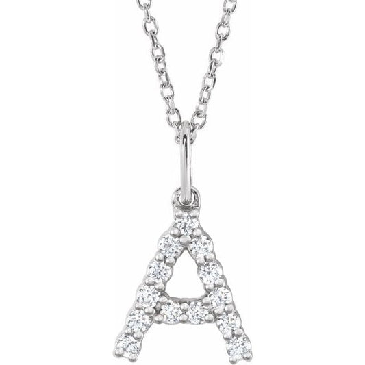 saveongems Initial A / SI1-SI2 G-H / 14K White Diamond Initial letter Necklace 1/5 Carat Total Weight