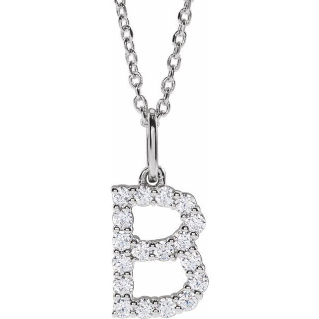saveongems Initial B / SI1-SI2 G-H / 14K White Diamond Initial letter Necklace 1/5 Carat Total Weight
