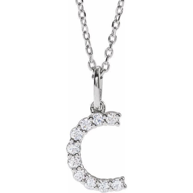 saveongems Initial C / SI1-SI2 G-H / 14K White Diamond Initial letter Necklace 1/5 Carat Total Weight
