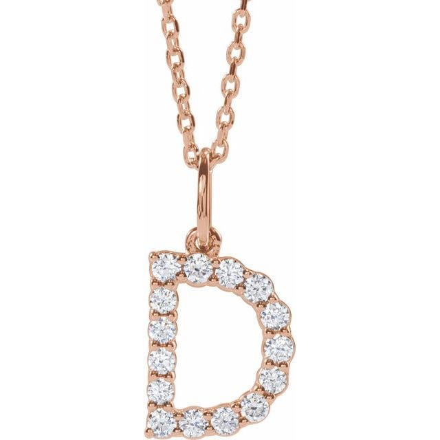 saveongems Initial D / SI1-SI2 G-H / 14K Rose Diamond Initial letter Necklace 1/5 Carat Total Weight